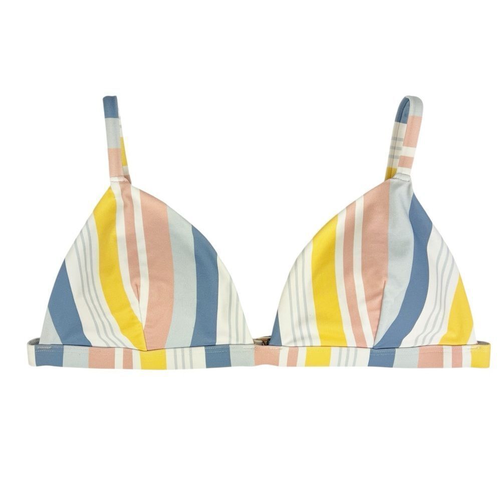 Hollister Yellow Blue Multi Striped Bikini Top Adjustable Straps Size Large